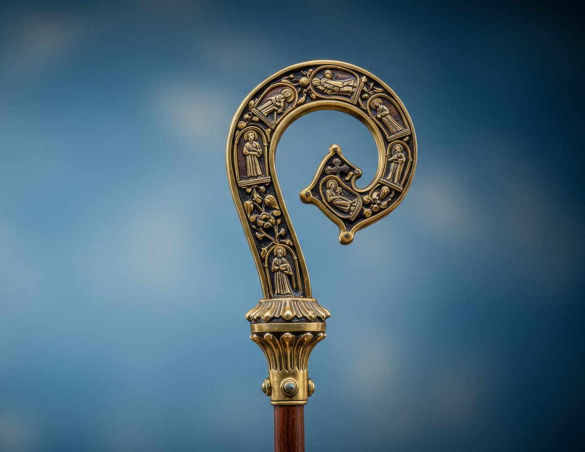 Gold Bishops Crozier with Blue serene background